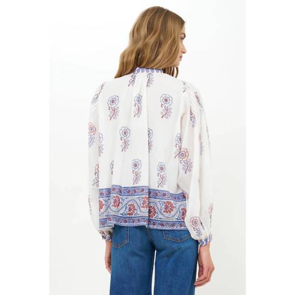 Oliphant White and Blue Floral Blouse - Picture 2 of 3
